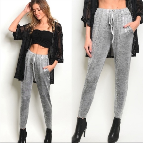 THE BOOKMARK Pants - NEW!  SILVER AND WHITE SHIMMER PANT